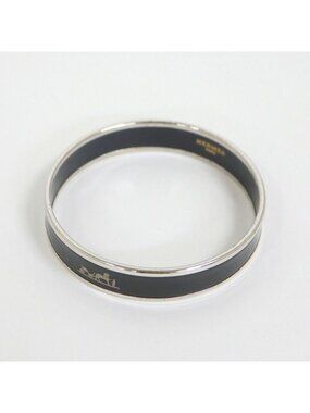 Hermes Enamel PM Bangle Bracelet Silver Black